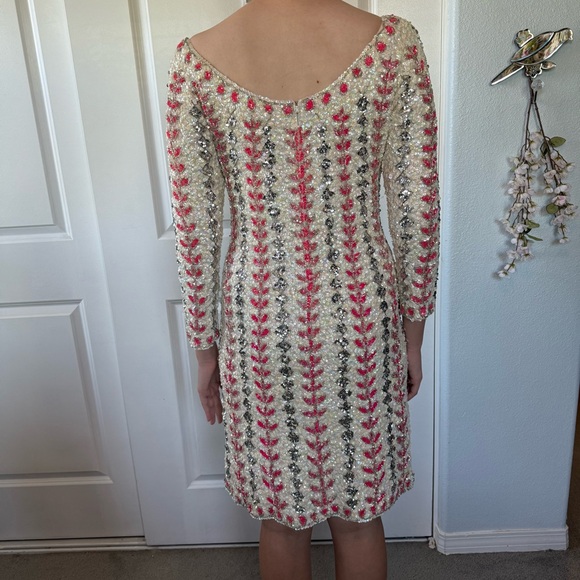 VINTAGE 50s 60s | Edith Morré | Palm Desert amazing ivory pink sequin dress M L - Picture 6 of 14